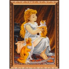 Набор для вышивания бисером "Девочка с котенком"