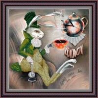 Рисунок - схема на ткани - по картине Надежды Соколовой "Время пить чай"