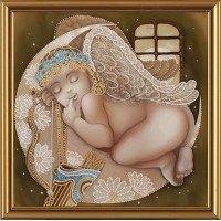 Схема для вышивания бисером  "Амурчик на ромашковой луне" 