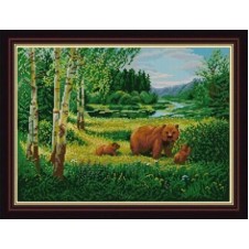 "Пейзаж с медведями" Рисунок на ткани