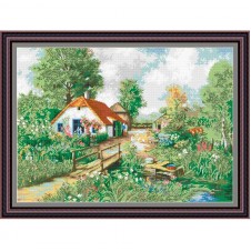 Рисунок - схема на ткани - "Деревенский пейзаж"