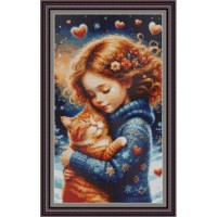 Рисунок - схема на ткани - "Девочка и кот"