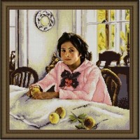 "Девочка с персиками" Рисунок на ткани