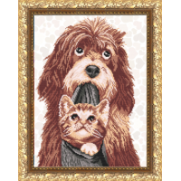 Схема для вышивки бисером " Собака с котенком"