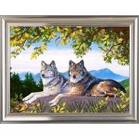 Рисунок на ткани для вышивания бисером "Волки. В горах"